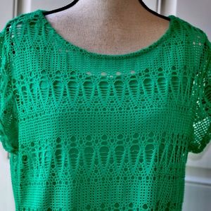 Chico's Crochet Taja Green Top w/Tank Size 2 L NWT